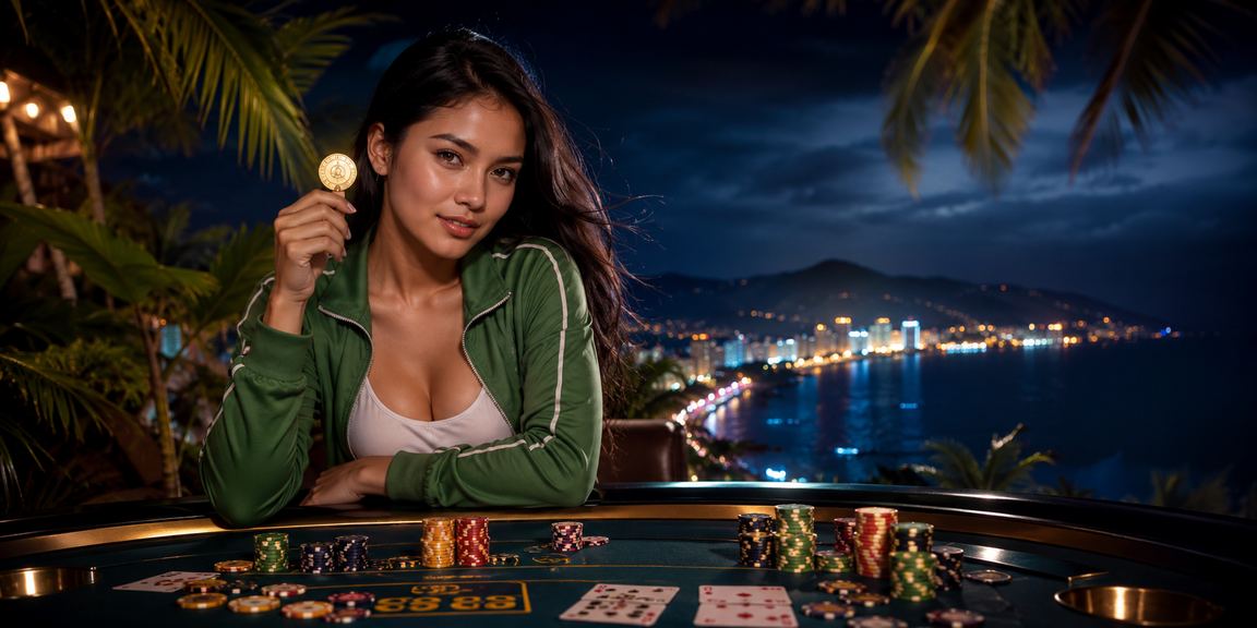 Model Vietnam memainkan baccarat dengan ekspresi fokus di meja kasino