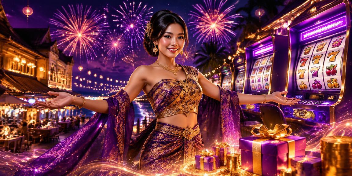 Permainan slot dan kasino di suasana pasar malam festival yang penuh warna dan meriah
